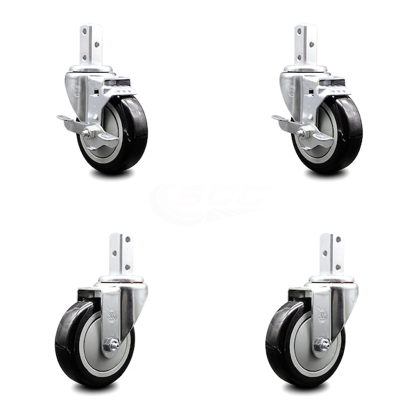 Service Caster 4 Inch Black Polyurethane Wheel Swivel 7/8 Inch Square Stem Caster Brakes, 2PK SCC-SQ20S414-PPUB-BLK-TLB-78-2-S-2 - main